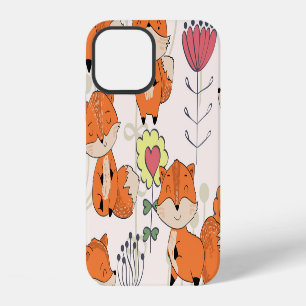 Cartoon fox, flowers: vintage hand-drawn pattern iPhone 12 case