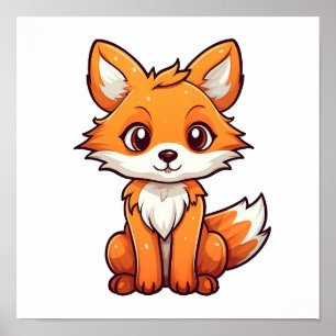 Cartoon fox illustration poster