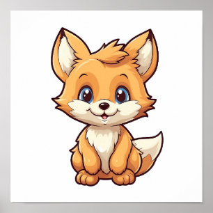 Cartoon fox illustration poster