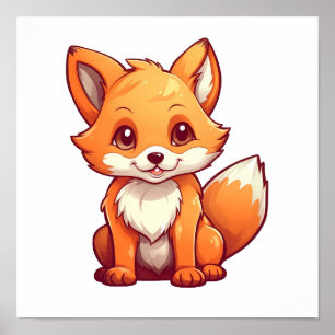 Cartoon fox illustration poster