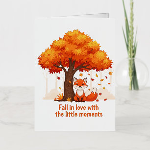 Cartoon Fox in Autumn with Fall Quote Illustration Foil Greeting Card