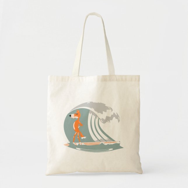 Cartoon Fox on a Surfboard Tote Bag (Front)