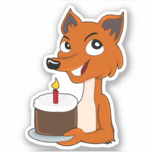 Cartoon fox with a birthday cake - vinyl sticker
