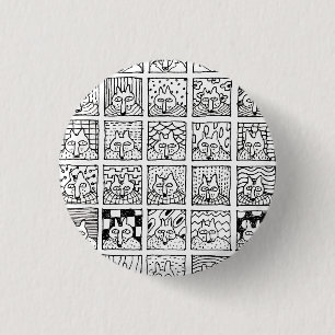 Cartoon Foxes Faces Squares Drawing 3 Cm Round Badge