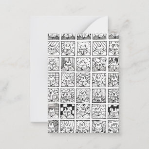 Cartoon Foxes Faces Squares Drawing Card