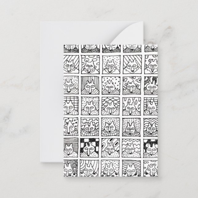 Cartoon Foxes Faces Squares Drawing  Card (Front)