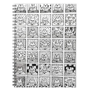 Cartoon Foxes Faces Squares Drawing Card Notebook