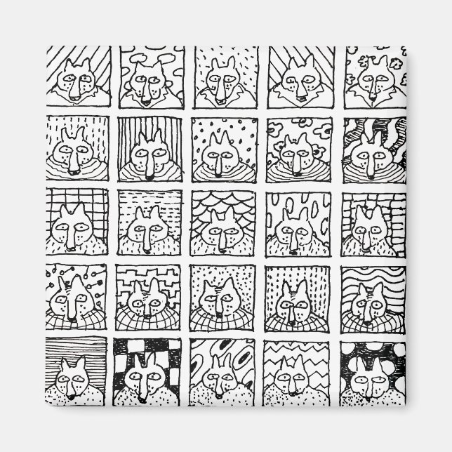 Cartoon Foxes Faces Squares Drawing  Magnet (Front)
