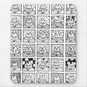 Cartoon Foxes Faces Squares Drawing Mouse Mat