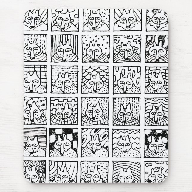 Cartoon Foxes Faces Squares Drawing Mouse Mat (Front)