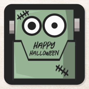 Cartoon Frankenstein's Monster Halloween Square Paper Coaster