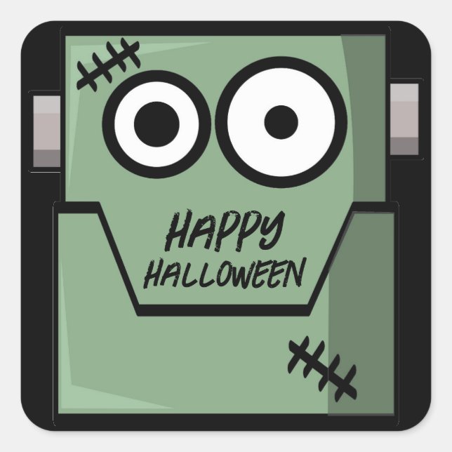 Cartoon Frankenstein's Monster Halloween Square Sticker (Front)