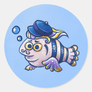 Cartoon French Fish Wearing Beret Sticker