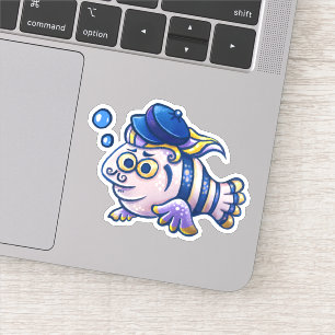  Cartoon French Fish Wearing Beret Sticker