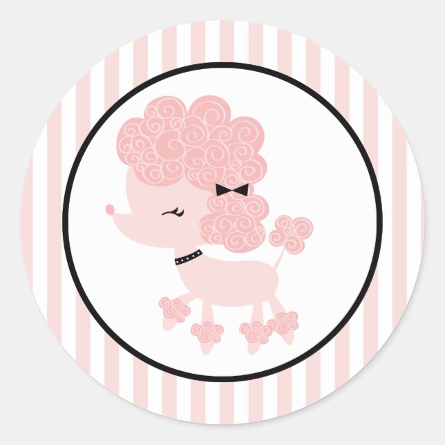 Cartoon French Poodle Classic Round Sticker (Front)