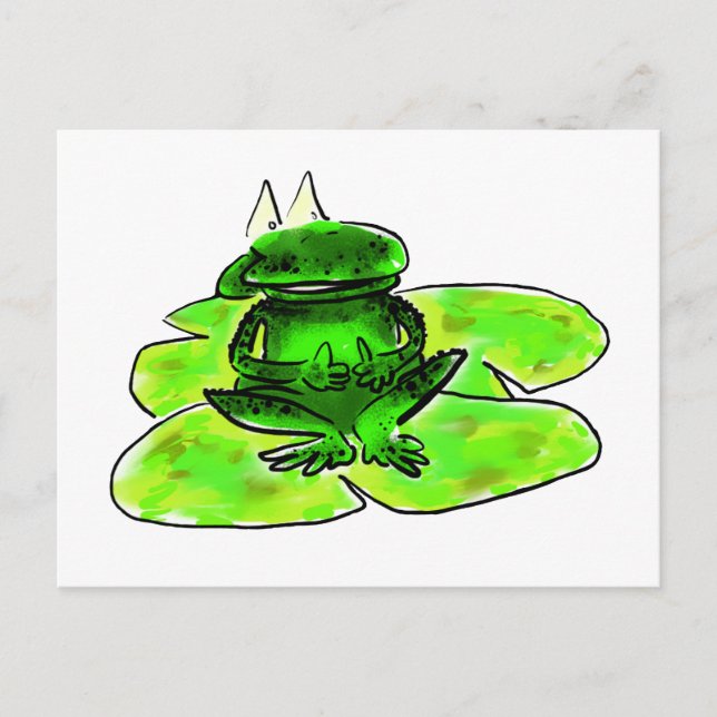 Cartoon frog on a lily pad postcard (Front)