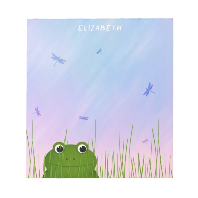 cartoon frog peeking thru grass dragonflies  notepad (Front)