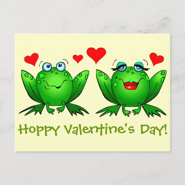 Cartoon Frogs Hearts Card Hoppy Valentines Day (Front)