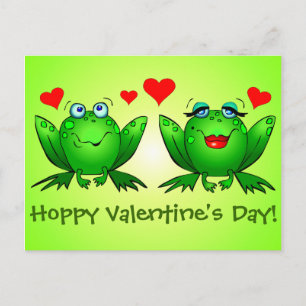 Cartoon Frogs Love Hoppy Valentines Day Green Holiday Postcard