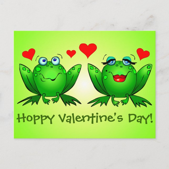 Cartoon Frogs Love Hoppy Valentines Day Green Holiday Postcard (Front)
