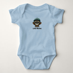 Cartoon Fun Baby with Hat Says Little Monkey Bodysuit
