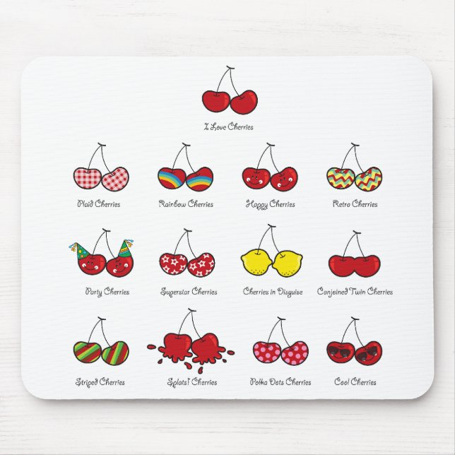 Cartoon Fun Comic Funny Cheeky Red Cherries Cherry Mouse Mat (Front)