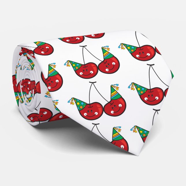 Cartoon Fun Comic Funny Cheeky Red Cherries Cherry Tie (Rolled)