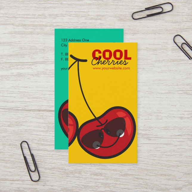 Cartoon Fun & Cool Cheeky Cherries With Sunglasses Business Card (Front/Back In Situ)