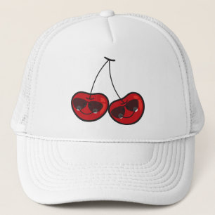 Cartoon Fun & Cool Cheeky Cherries With Sunglasses Trucker Hat