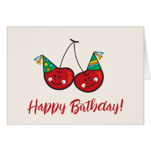 Cartoon Fun & Red Cheeky Cherries With Party Hats