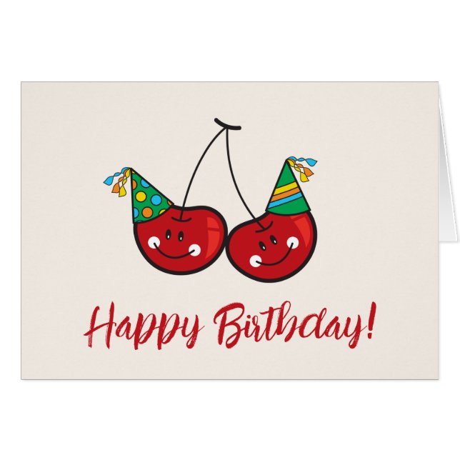 Cartoon Fun & Red Cheeky Cherries With Party Hats (Front Horizontal)