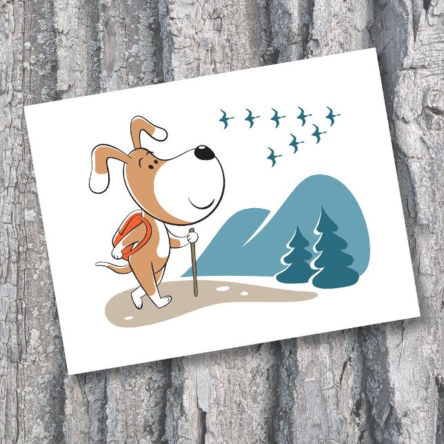 Cartoon Funny Cute Dog Puppy Hiking Woodland Postcard (Creator Uploaded)