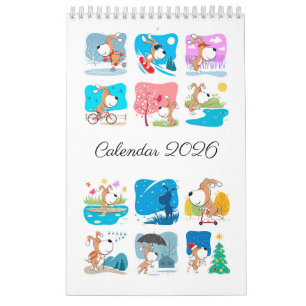 Cartoon Funny Cute Puppy Dog Lover 2026 Calendar