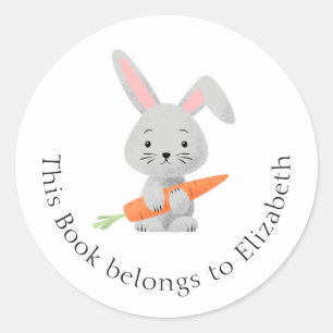 Cartoon Funny Cute Rabbit Bunny Carrot Bookplate Classic Round Sticker
