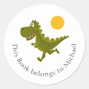 Cartoon Funny Dinosaur Dino Jurassic Sun Bookplate Classic Round Sticker