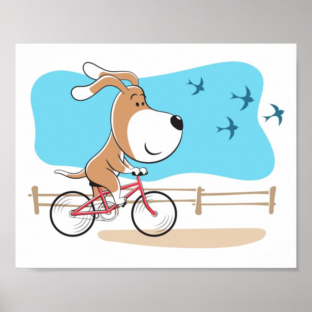 Cartoon Funny Dog Puppy Biking Bicycle Sport Poster (Front)