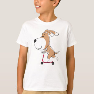Cartoon Funny Dog Puppy Kick Scooter Boy T-Shirt