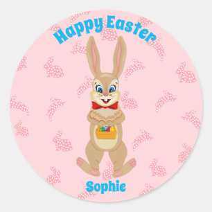 Cartoon Funny Easter Rabbit Bunny Colourful Eggs Classic Round Sticker