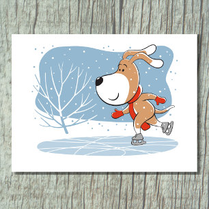Cartoon Funny Ice Figure Skating Dog Puppy  Postcard