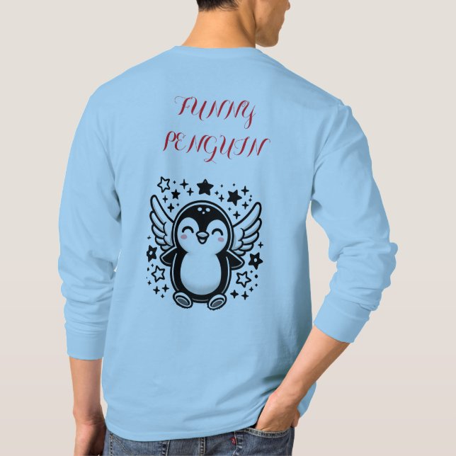  Cartoon Funny Penguin Men's Longsleeved Tshirt (Back)