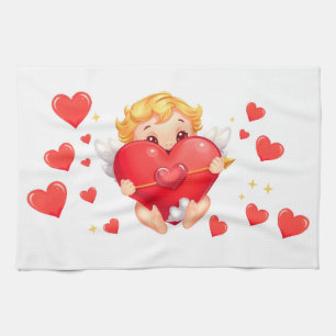 Cartoon funny playing angels for love you tea towel