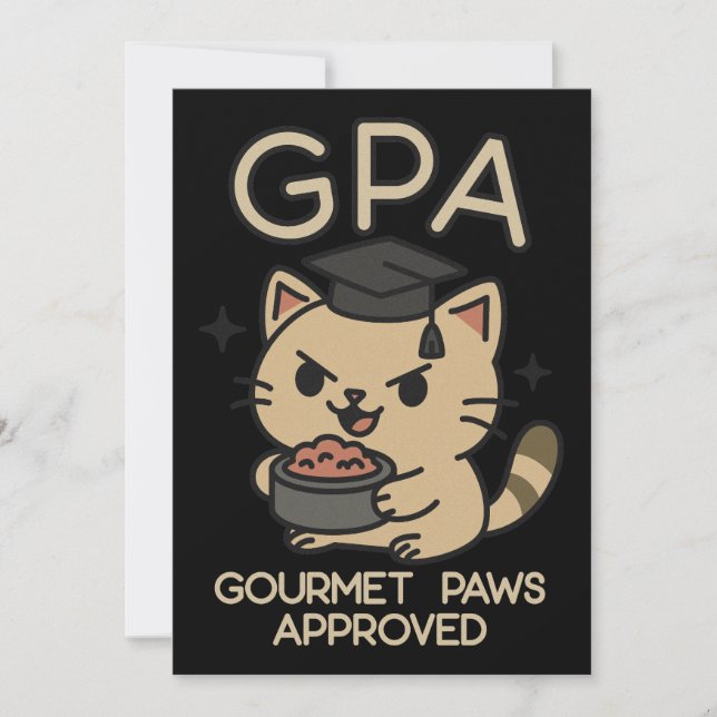 Cartoon Funny Scholar Cat Tuna Paws Holiday Card (Front)