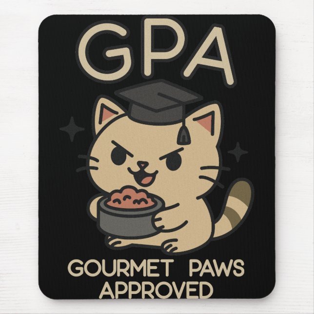 Cartoon Funny Scholar Cat Tuna Paws Mouse Mat (Front)