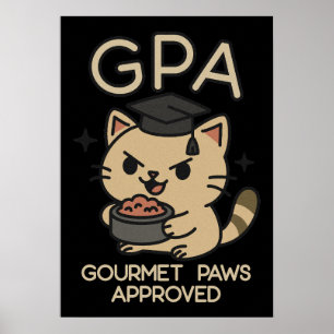 Cartoon Funny Scholar Cat Tuna Paws Poster