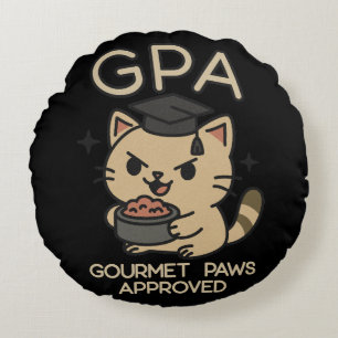 Cartoon Funny Scholar Cat Tuna Paws Round Cushion