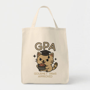 Cartoon Funny Scholar Cat Tuna Paws Tote Bag
