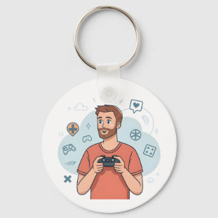 Cartoon Gamer Character Illustration Key Ring