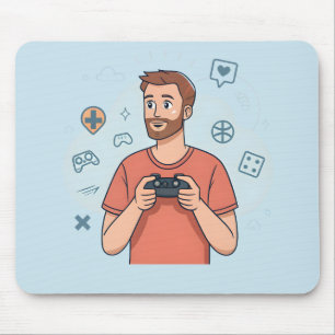 Cartoon Gamer Character Illustration Mouse Mat