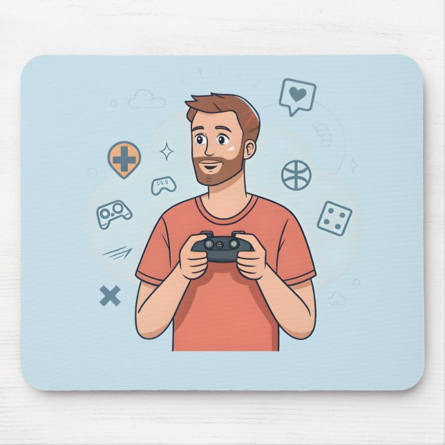 Cartoon Gamer Character Illustration Mouse Mat (Front)