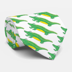 Cartoon Gator Green Alligator Croc Crocodile Tie